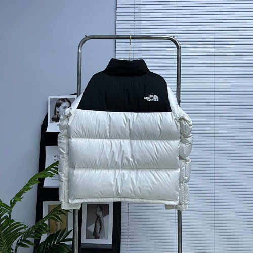 The North Face White and Black Color-Block Puffer Jacket