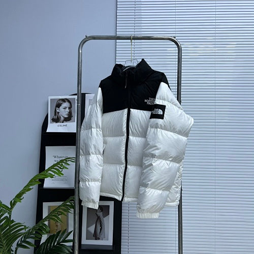 The North Face White and Black Color-Block Puffer Jacket