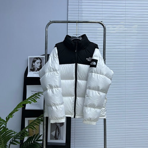 The North Face White and Black Color-Block Puffer Jacket