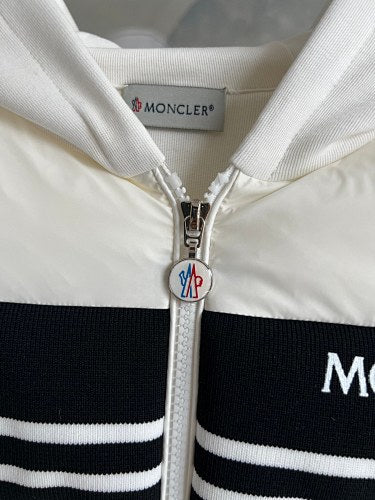 Moncler White Hooded Knit-Panel Jacket with Quilted Front