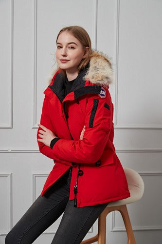 Canada Goose Women's Red Hooded Parka with Fur-Style Trim