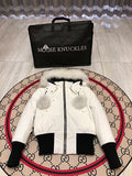 Moose Knuckles Women's White Hooded Bomber Jacket with Pom-Pom Details
