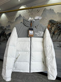 The North Face White and Gray Puffer Jacket with Large Chest Logo
