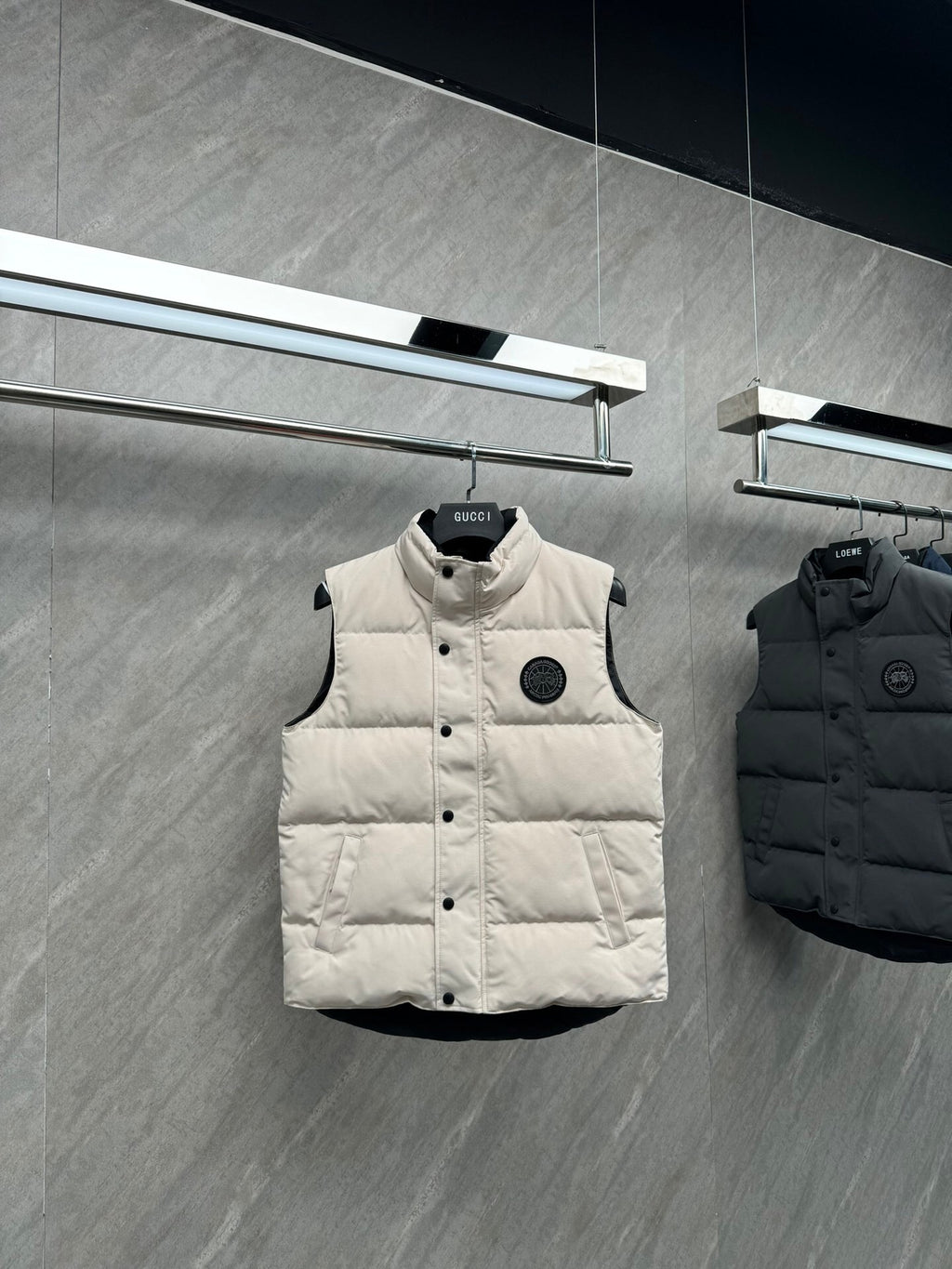 Canada Goose Ivory Quilted Puffer Vest with Black Logo