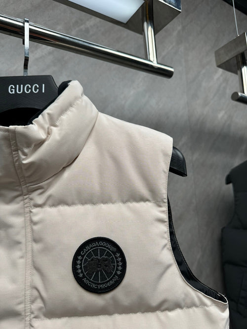 Canada Goose Ivory Quilted Puffer Vest with Black Logo