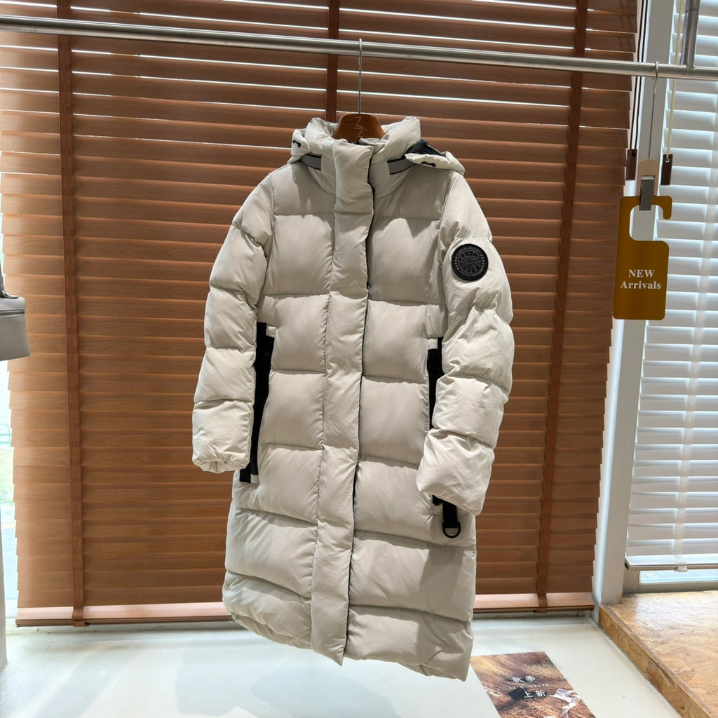 Canada Goose Women's Long Hooded Puffer Coat in Ivory