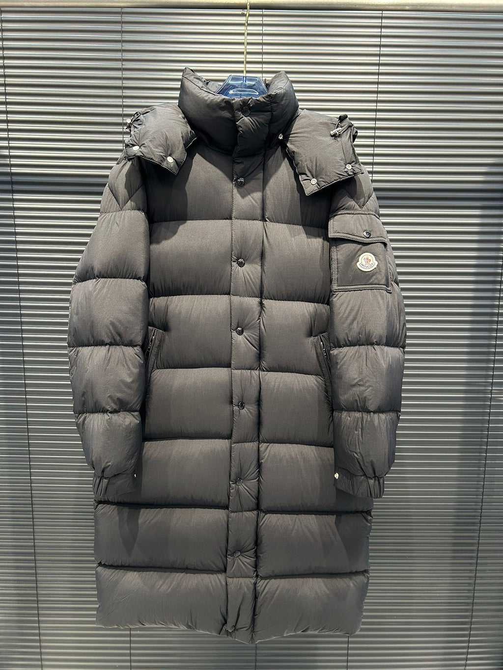 Moncler Maya Long Matte Black Hooded Puffer Coat