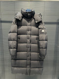 Moncler Maya Long Matte Black Hooded Puffer Coat