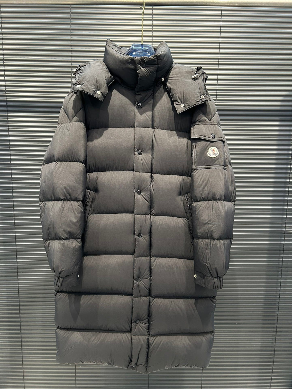 Moncler Maya Long Matte Black Hooded Puffer Coat