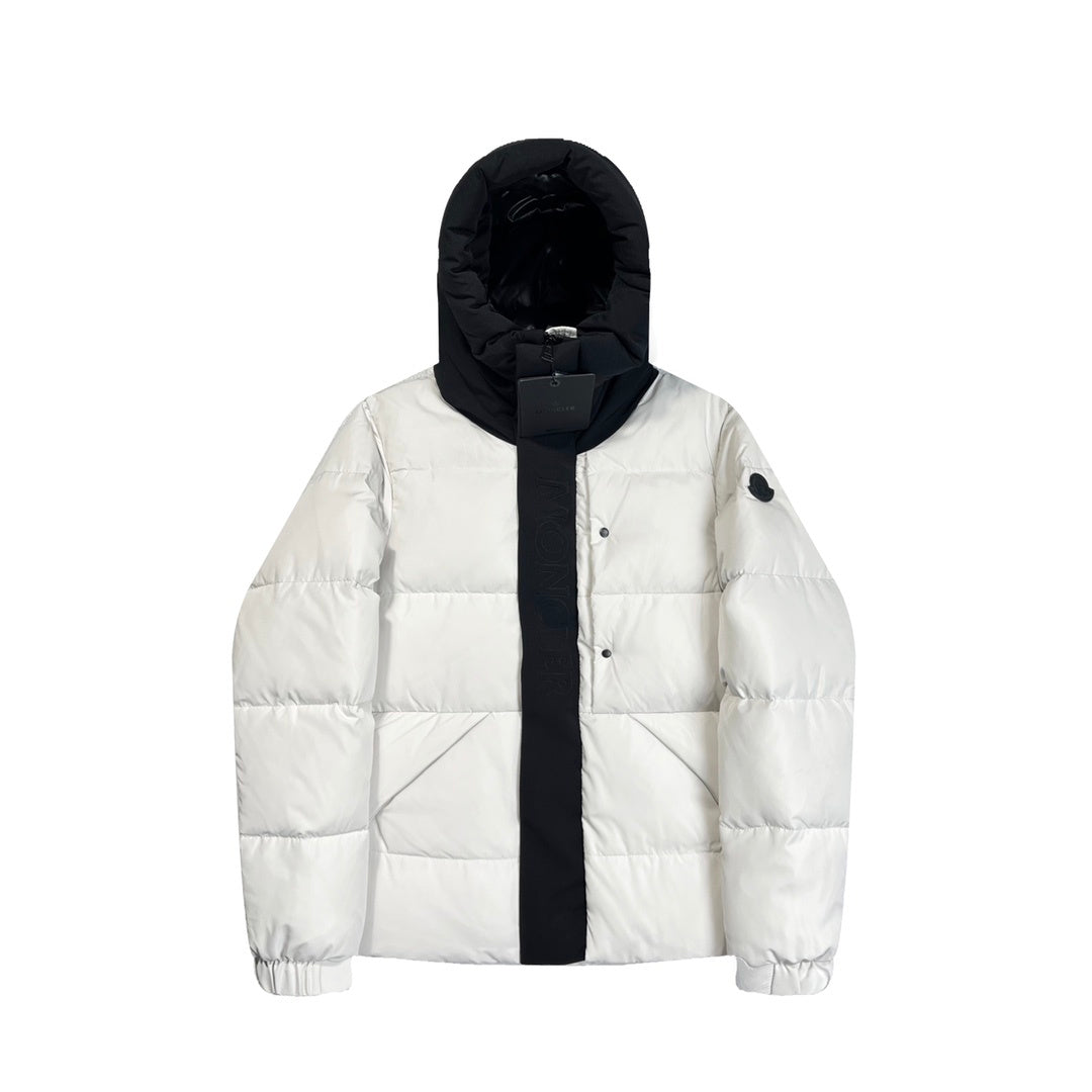 Moncler Colorblock Hooded Puffer Jacket in White and Black