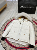 Moose Knuckles Women's White Hooded Jacket with Gold-Tone Details