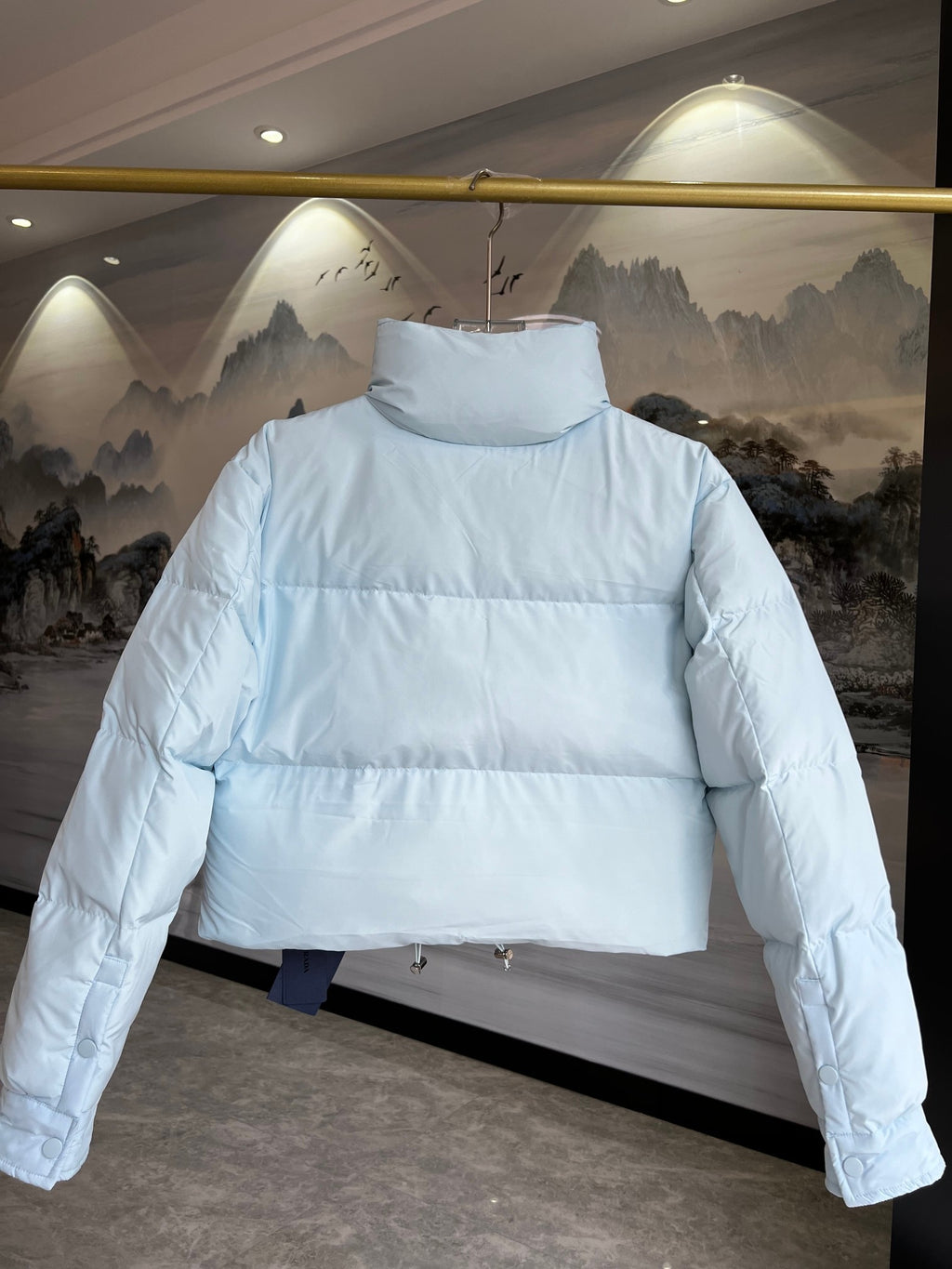 Prada Light Blue Cropped Stand-Collar Puffer Jacket