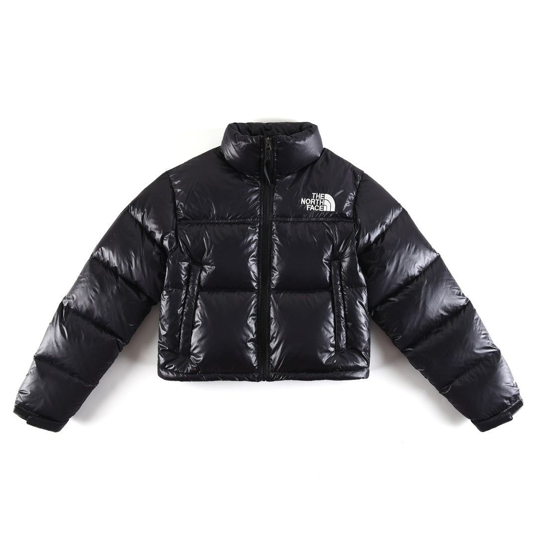 The North Face Glossy Black Cropped Puffer Jacket