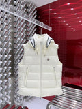 Moncler Hooded Down Vest with Logo Lettering - White