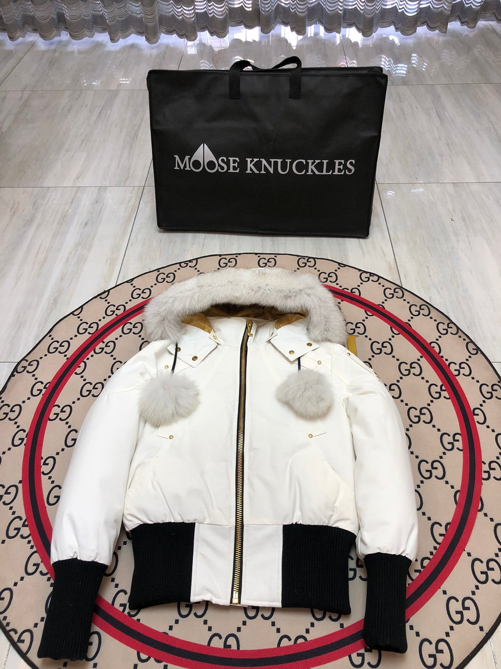 Moose Knuckles Women's Hooded Bomber Jacket in White