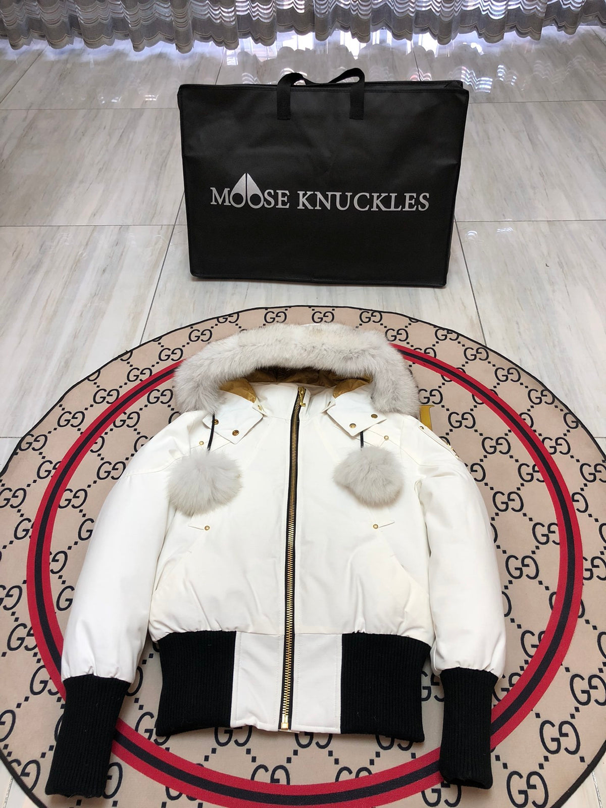 Moose Knuckles Women's Hooded Bomber Jacket in White