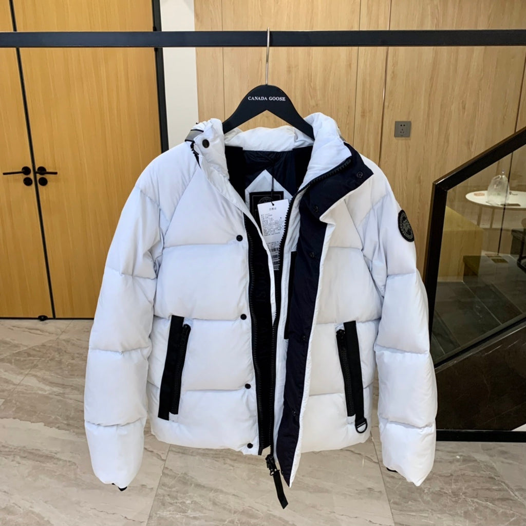 Canada Goose Hooded Puffer Jacket in White with Black Accents