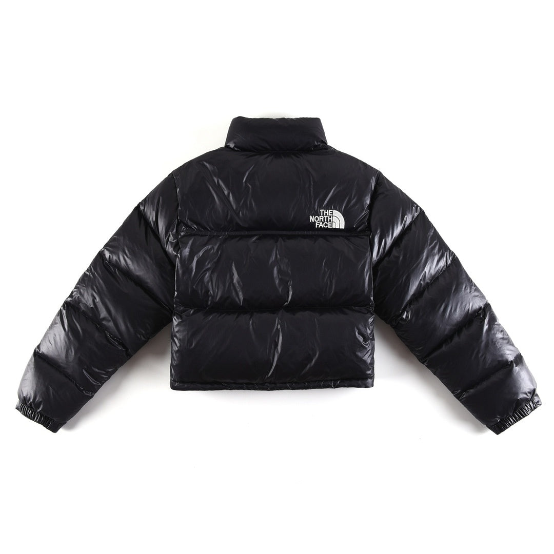 The North Face Glossy Black Cropped Puffer Jacket