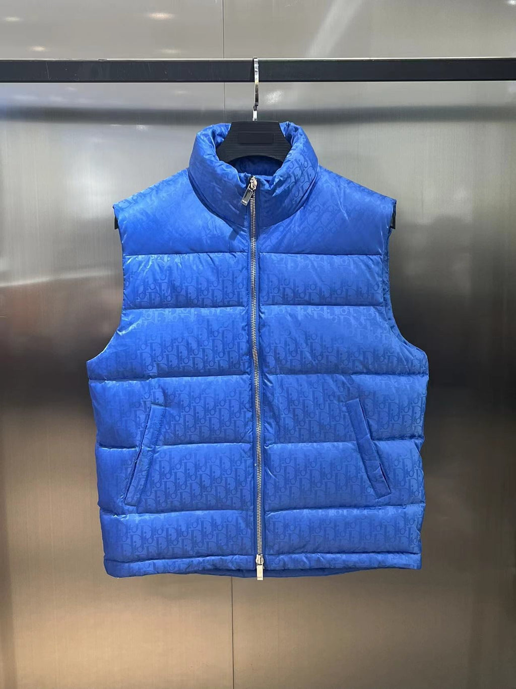 Dior Blue Monogram Stand-Collar Puffer Vest