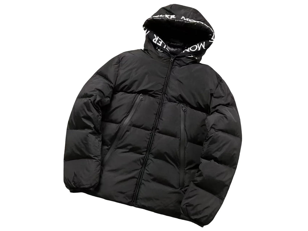Moncler Maya Black Puffer Jacket with Logo-Print Hood