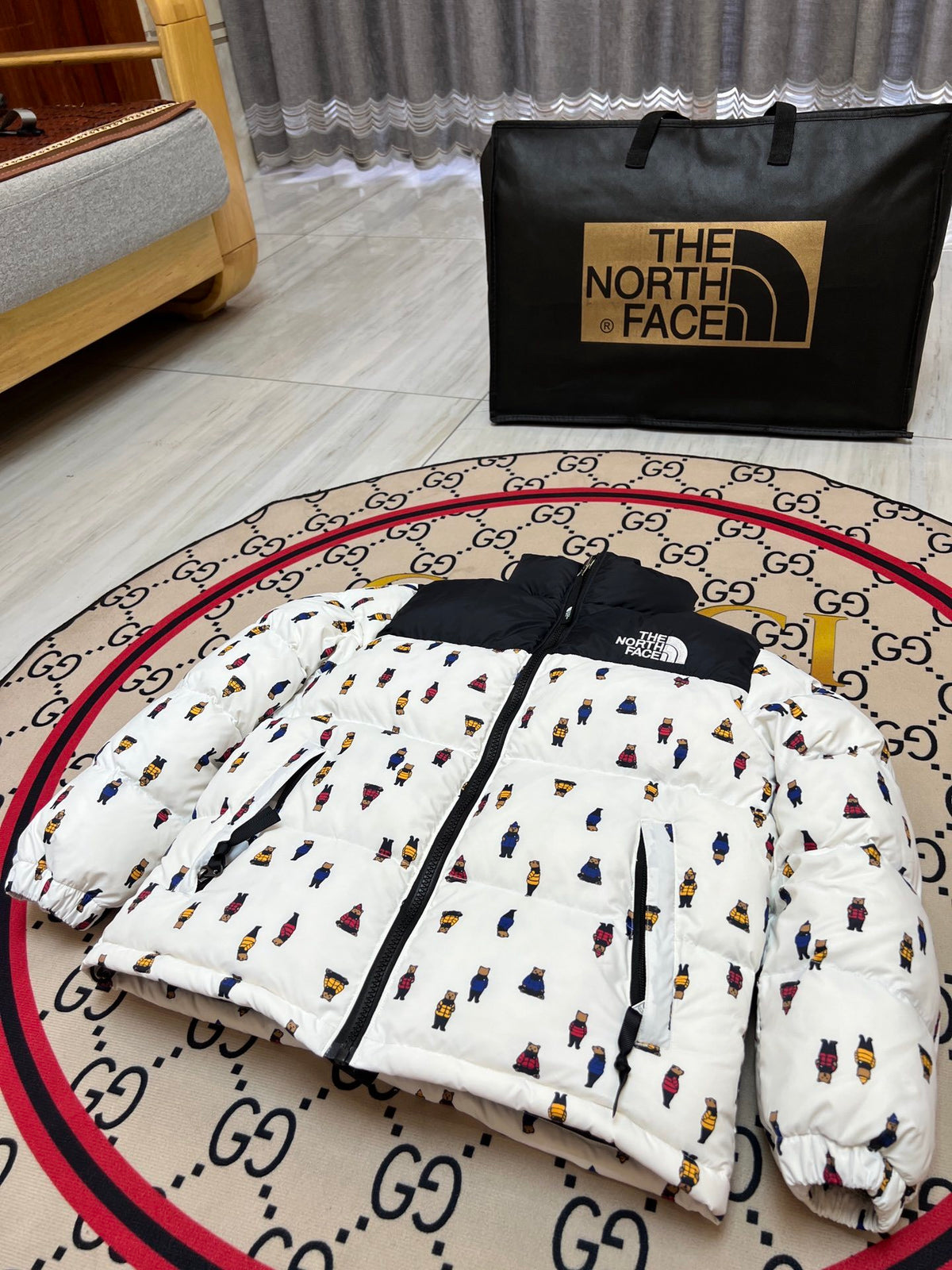 The North Face 1996 Kids' White Bear-Print Puffer Jacket