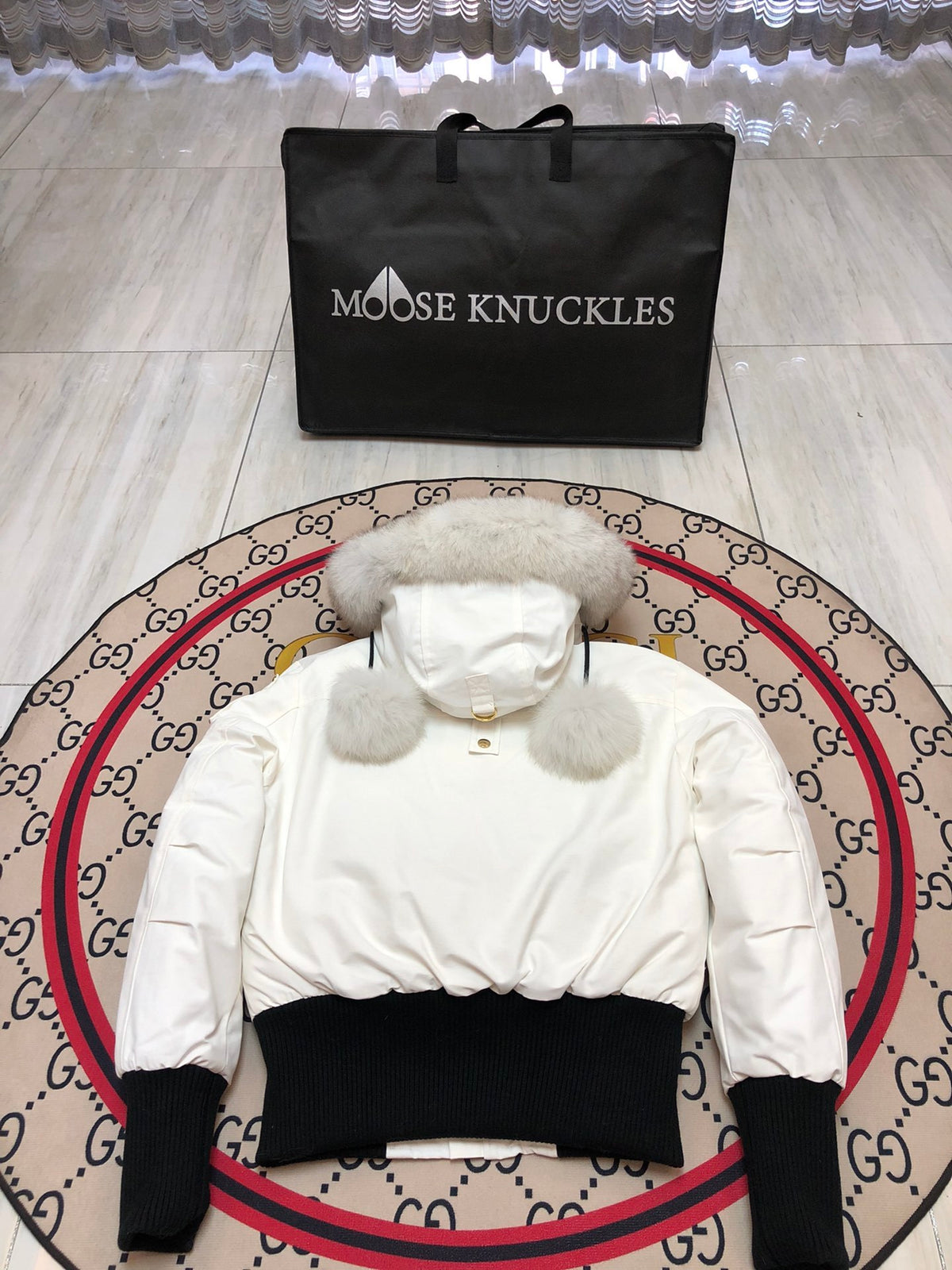Moose Knuckles Women's Hooded Bomber Jacket in White