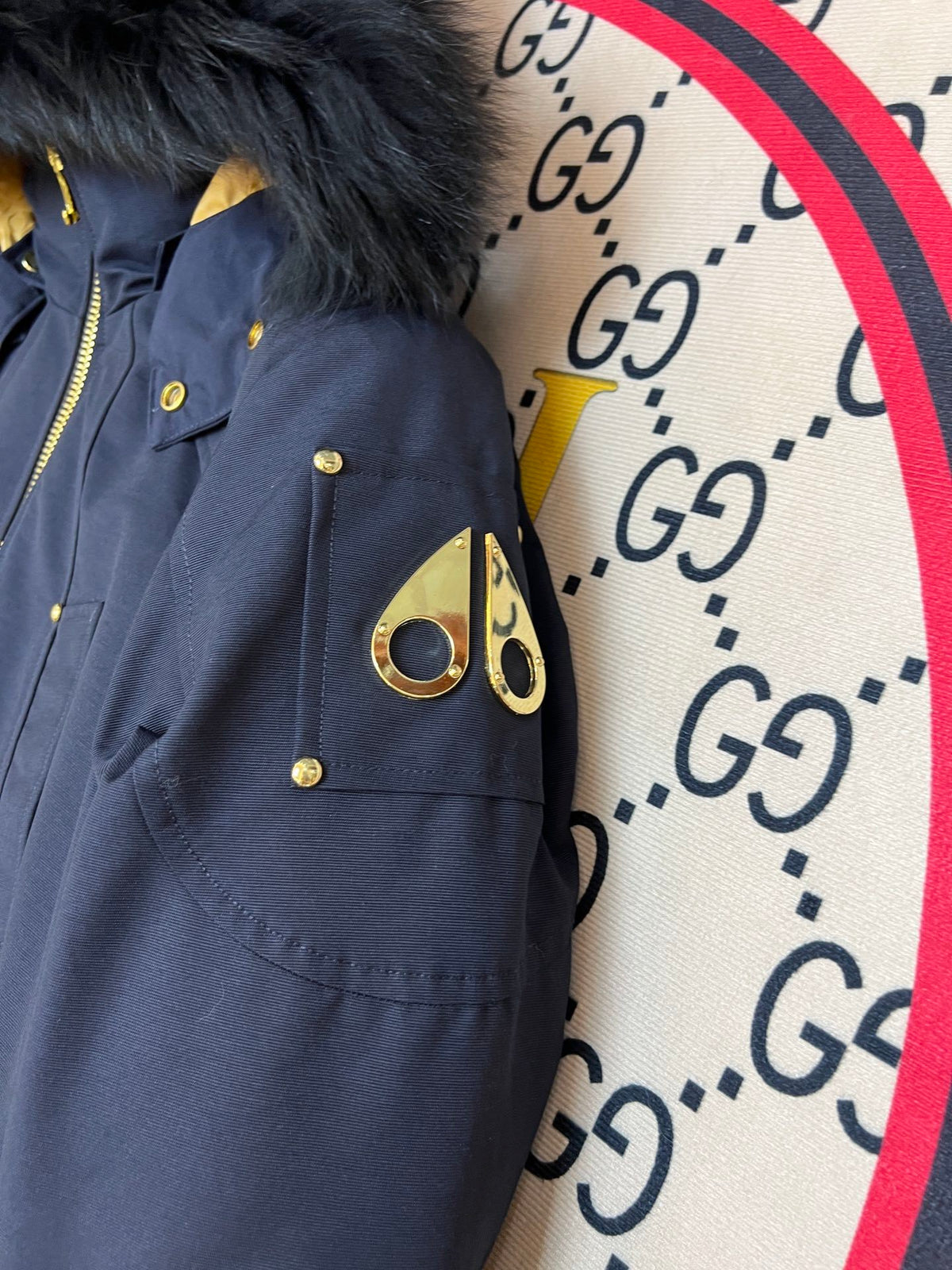 Moose Knuckles Men's Hooded Bomber Jacket in Navy