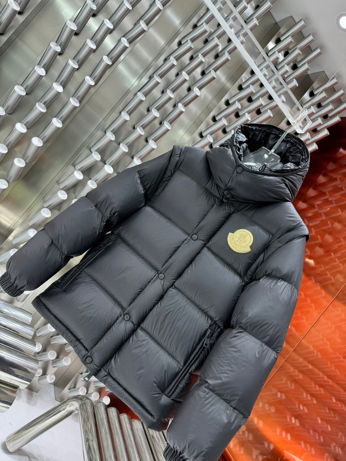 Moncler Black Hooded Puffer Jacket with Detachable Sleeves