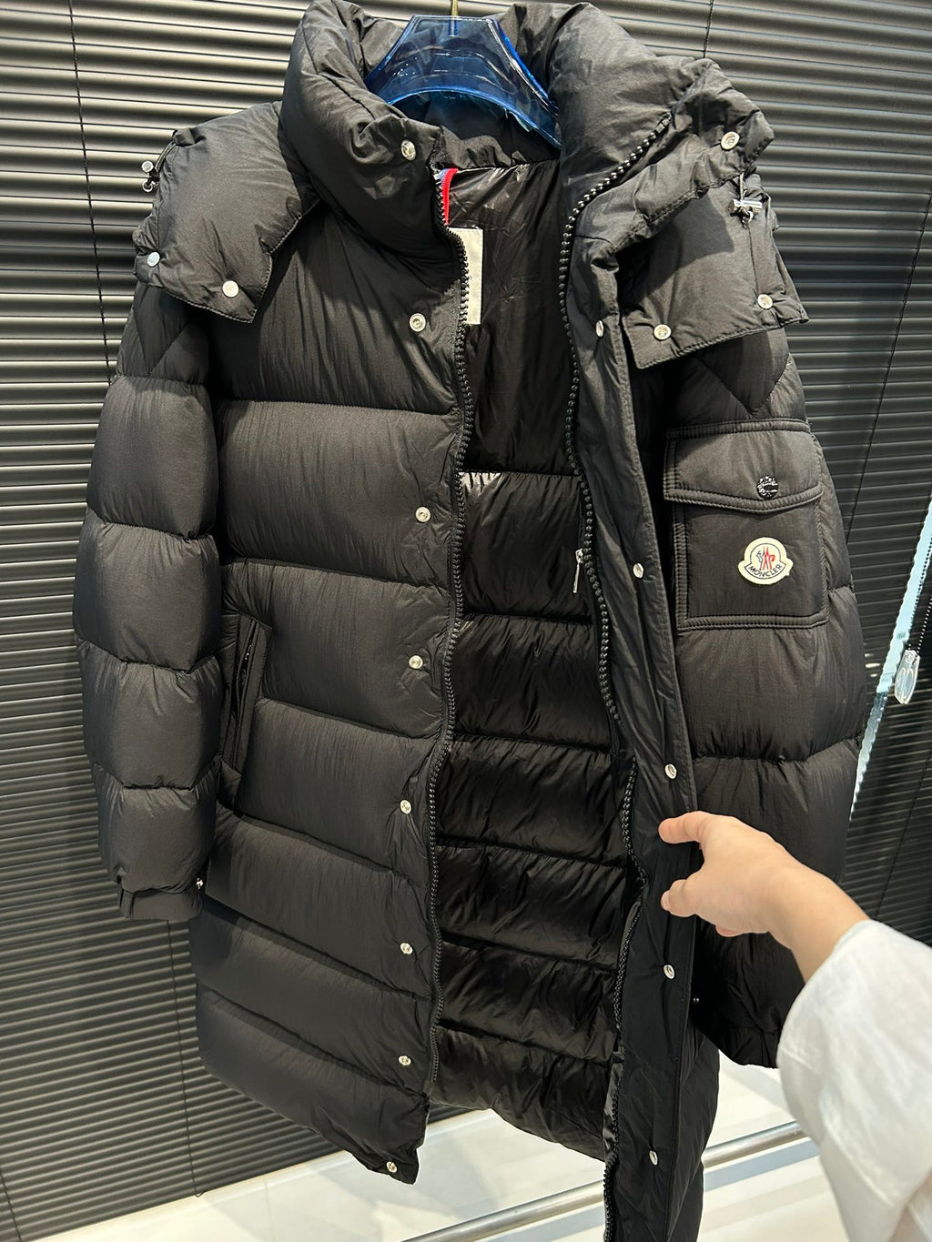 Moncler Maya Long Matte Black Hooded Puffer Coat