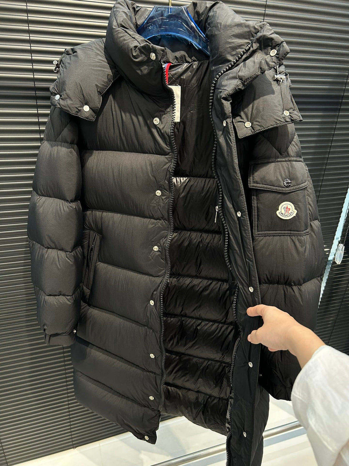 Moncler Maya Long Matte Black Hooded Puffer Coat