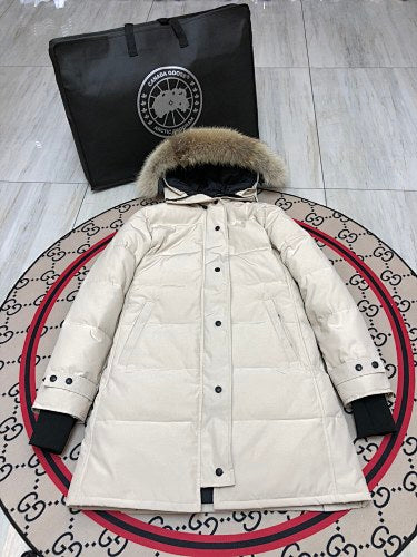 Canada Goose Women's Long Hooded Puffer Coat - Cream